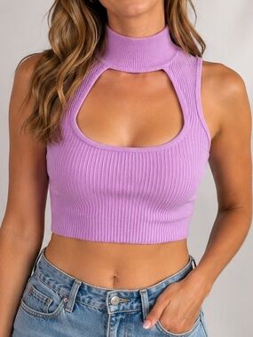 Urban Outfitters Lilac Ribbed Cutout Crop Top Size XS Purple Summer Tank Cotton